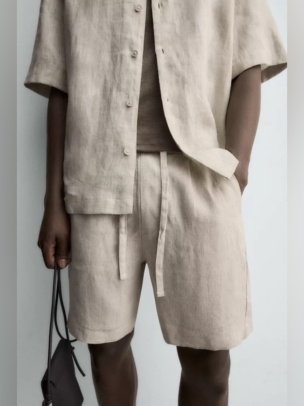 Zara Sz L Men’s Relaxed Fit Linen Bermuda Shorts in Light Beige